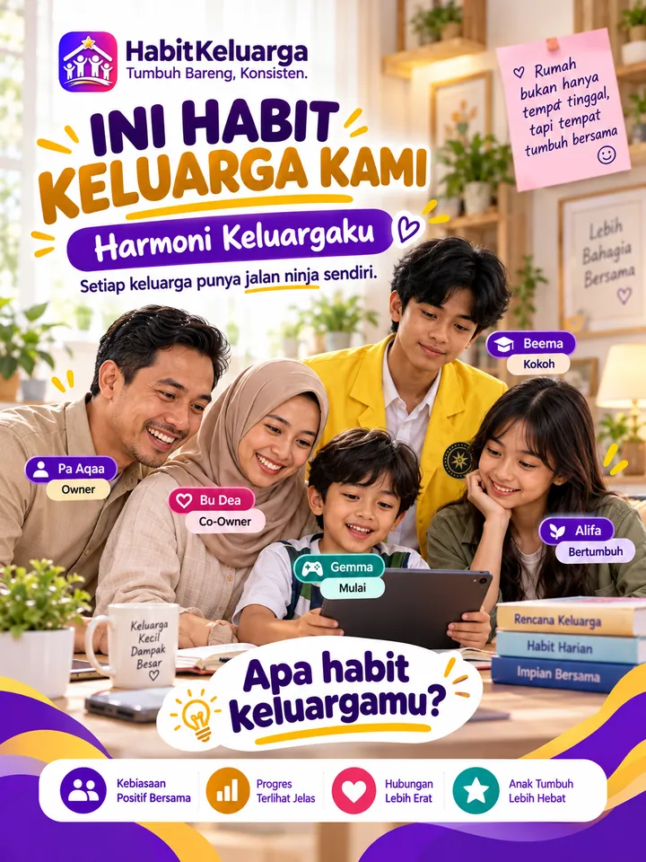 Poster ilustrasi: Ini habit keluarga kami, Harmoni Keluargaku. Setiap keluarga punya jalan ninja sendiri.